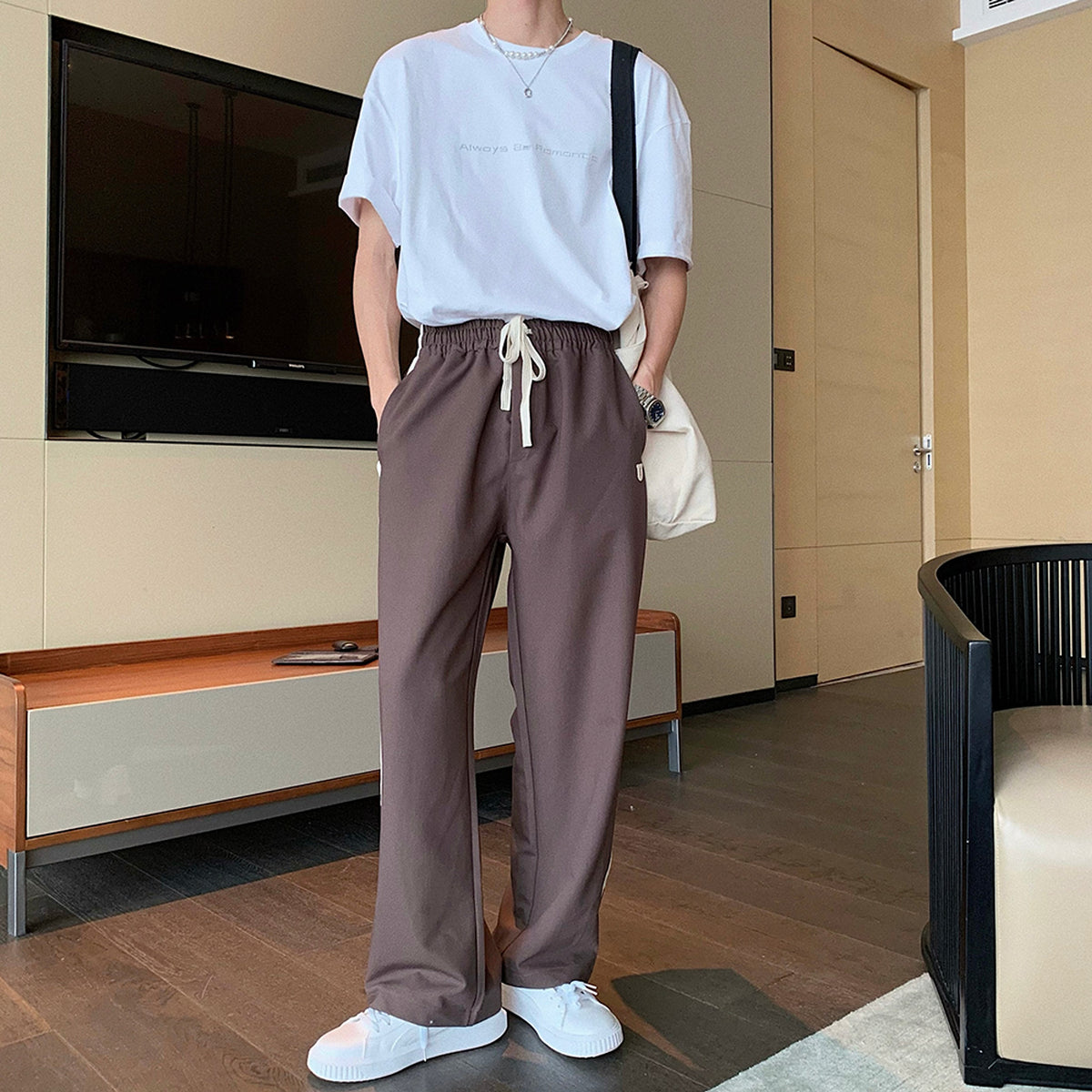 Men's Solid Color Cardigan Sweater Casual Pants Two Piece Set - enhanced image 2