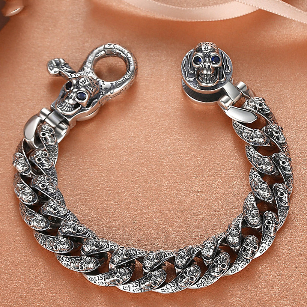Men's Trendy Sterling Silver Vintage Skull Bracelet - enhanced image 2