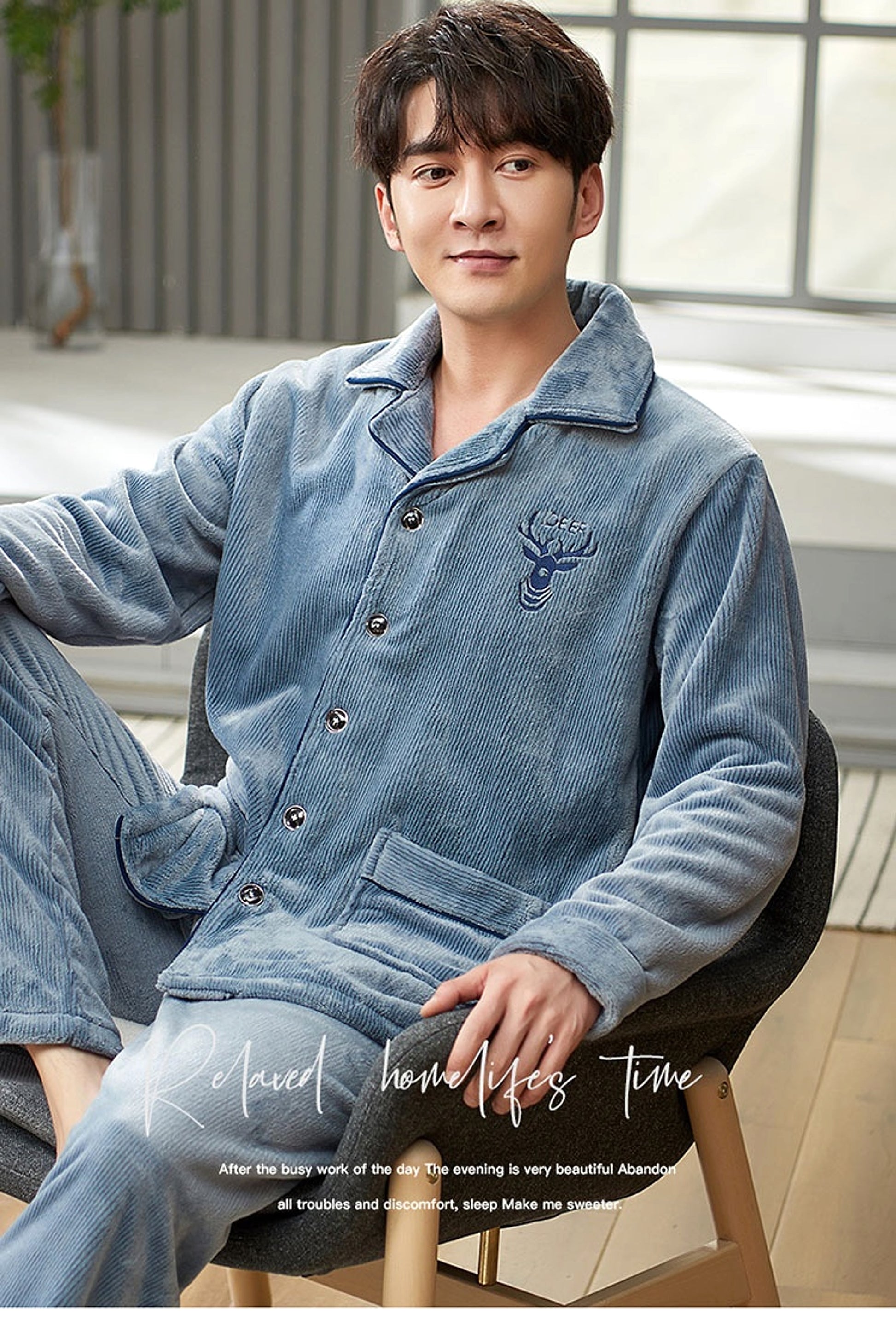 Men's Winter Flannel Pajamas Suit - enhanced image 2