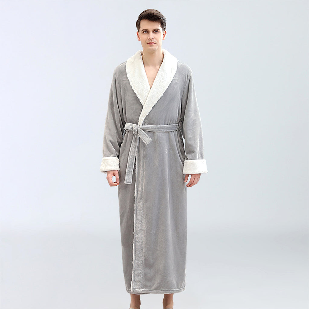 Men's Winter Plus Size Long Bathrobe Coral Fleece Full Length Pajamas - enhanced image 2