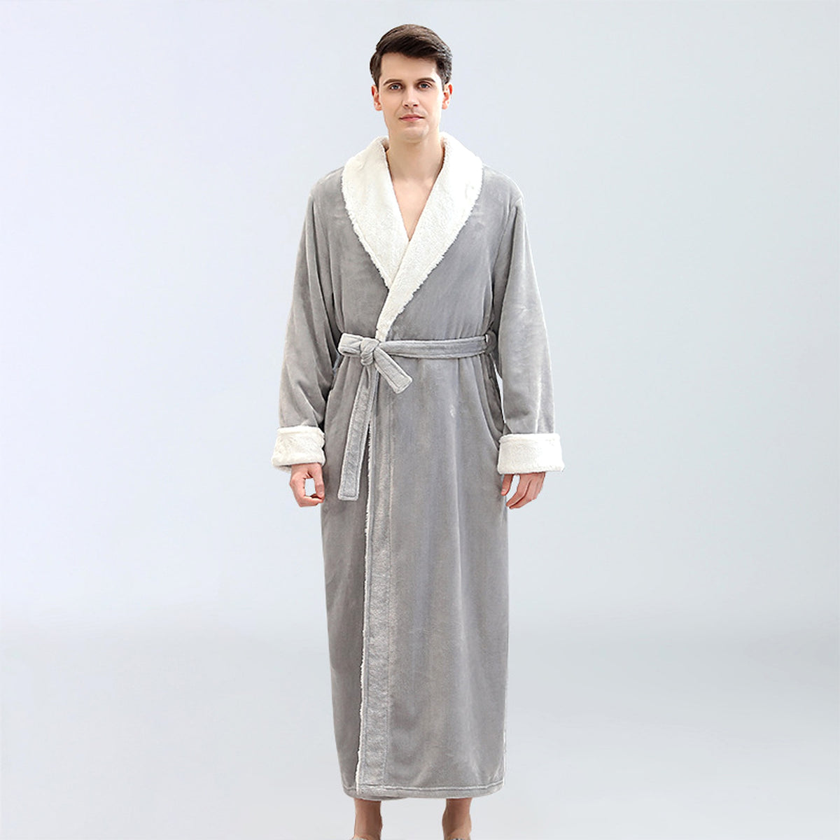 Men's Winter Plus Size Long Bathrobe Coral Fleece Full Length Pajamas - enhanced image 2