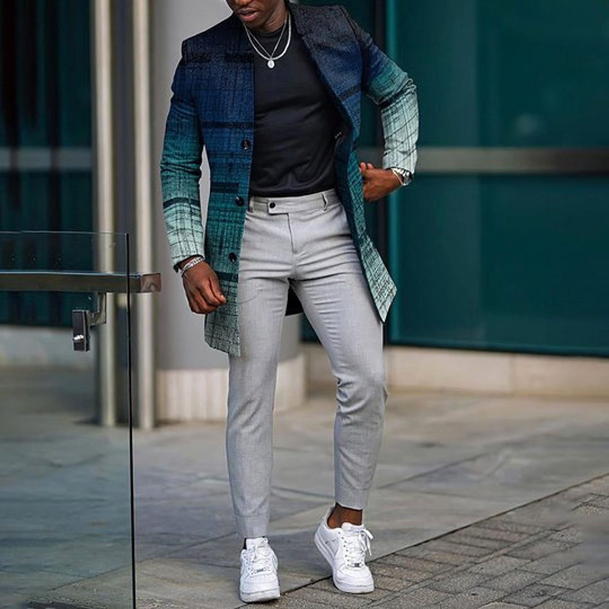 Men's Woolen Stand Collar Mid-length Trench Coat - enhanced image 2