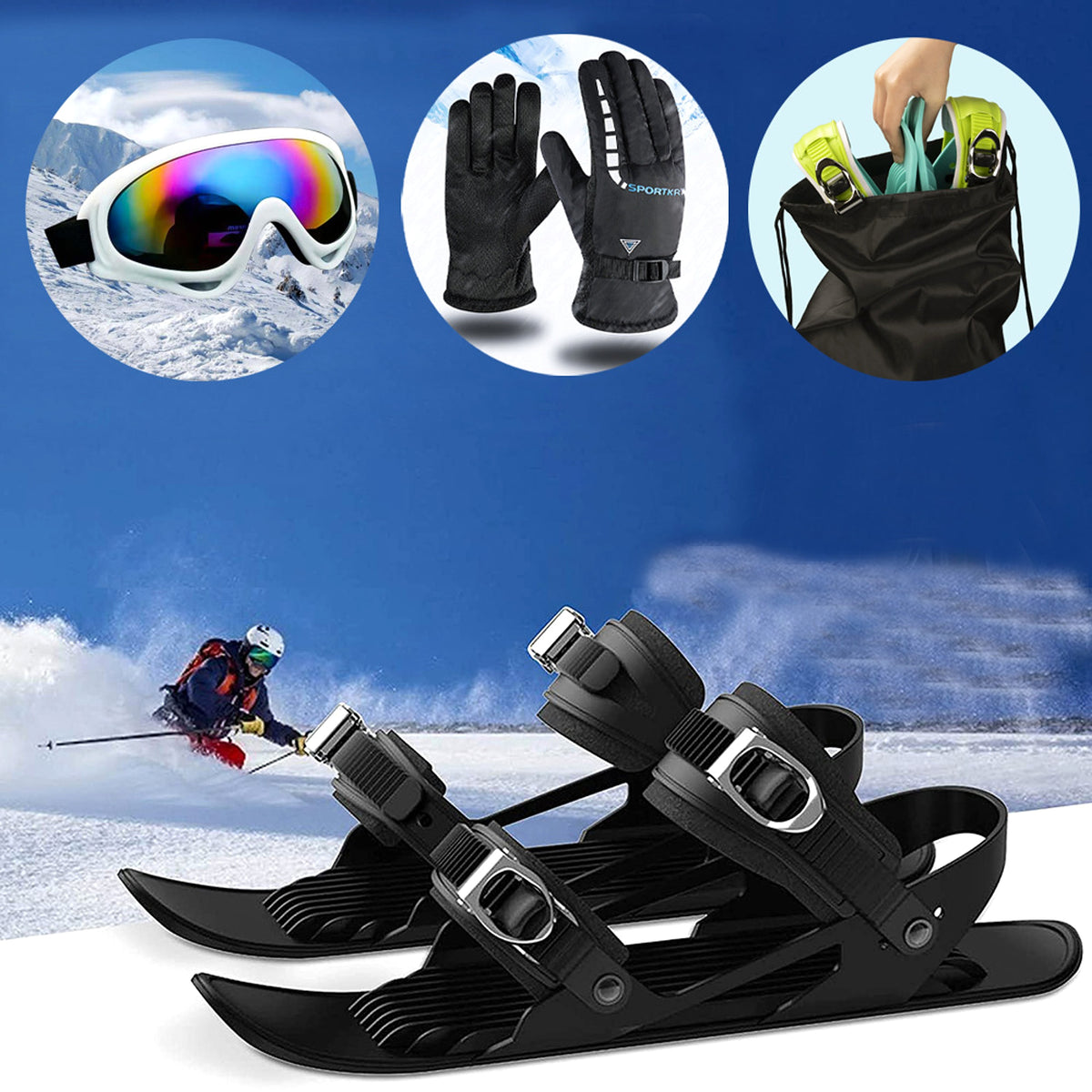 Mini Ski Skates Portable Short Skiboard Adjustable Skates For Snow - enhanced image 2