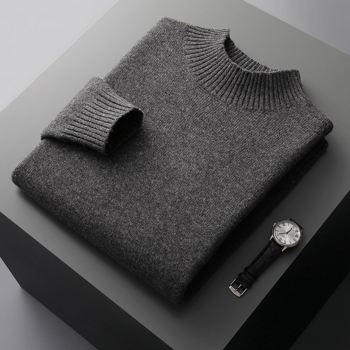Mock Neck Sweater Men's Pure Wool - enhanced image 2