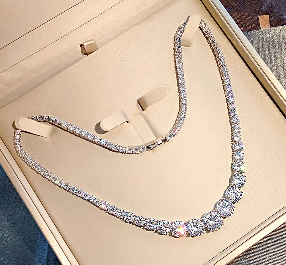 Moissanite 925 Sterling Silver Single Row Full Diamond Necklace For Women - enhanced image 2