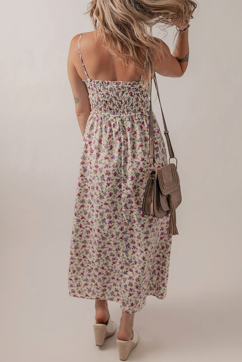 Multicolour Bohemian Ditsy Floral Smocked Fit Flare Sundress - enhanced image 2