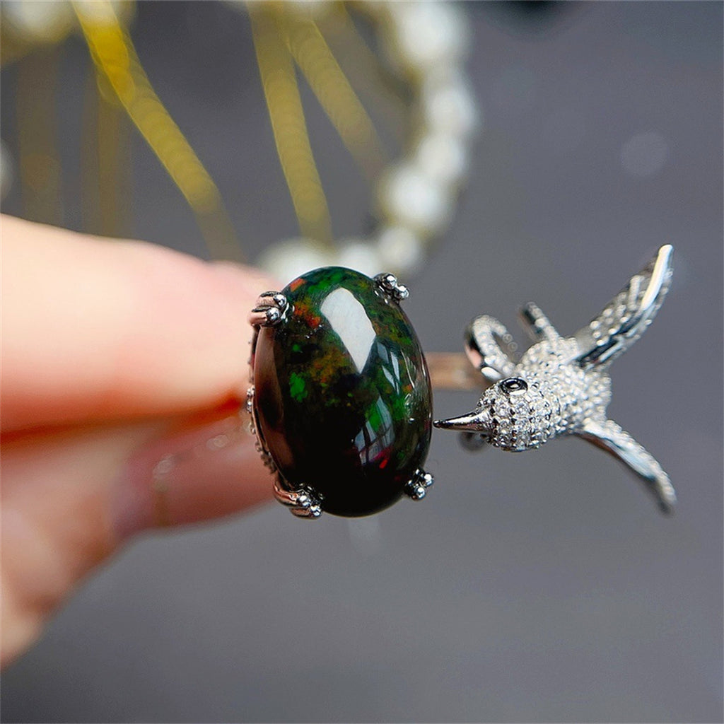 Natural Black Opal Ring For Women - enhanced image 2