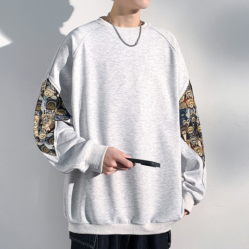 New Chinese style teddy bear embroidered patchwork hoodie - enhanced image 2