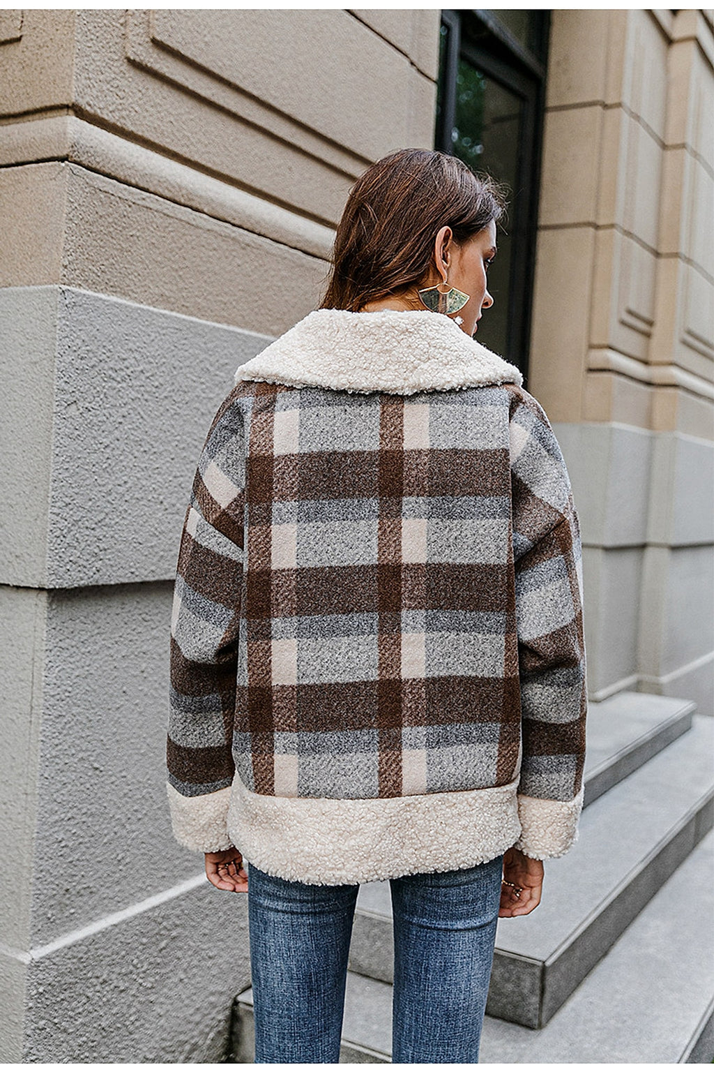 New coat plaid lamb wool thick plaid coat - enhanced image 2