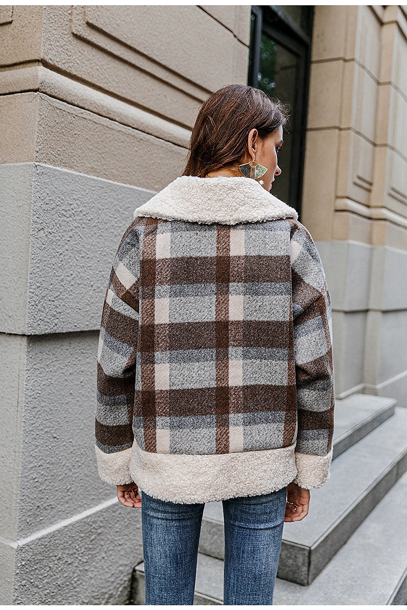 New coat plaid lamb wool thick plaid coat - enhanced image 2