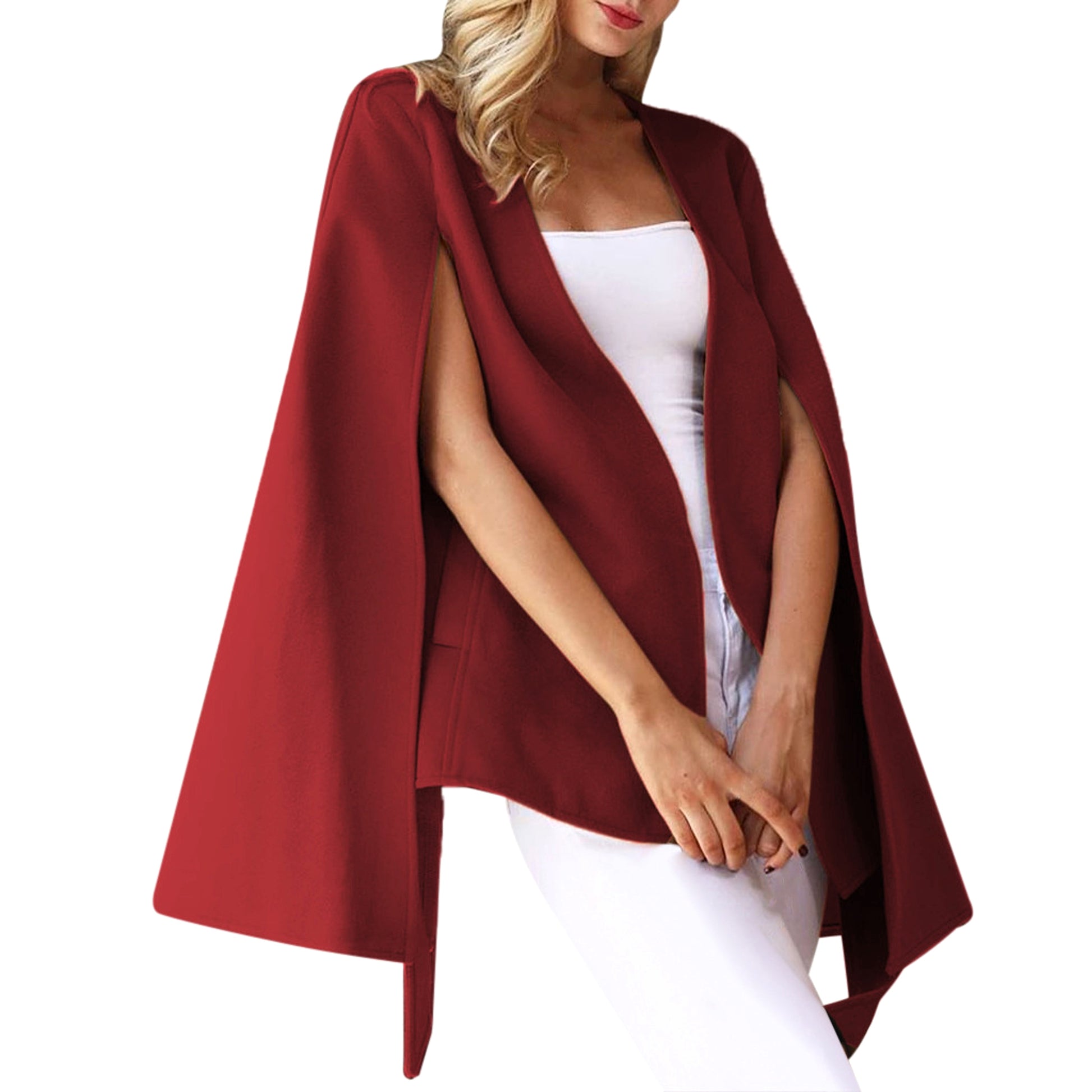 Women's Pure Color Slim Fit Woolen Coat Jacket - enhanced image 2