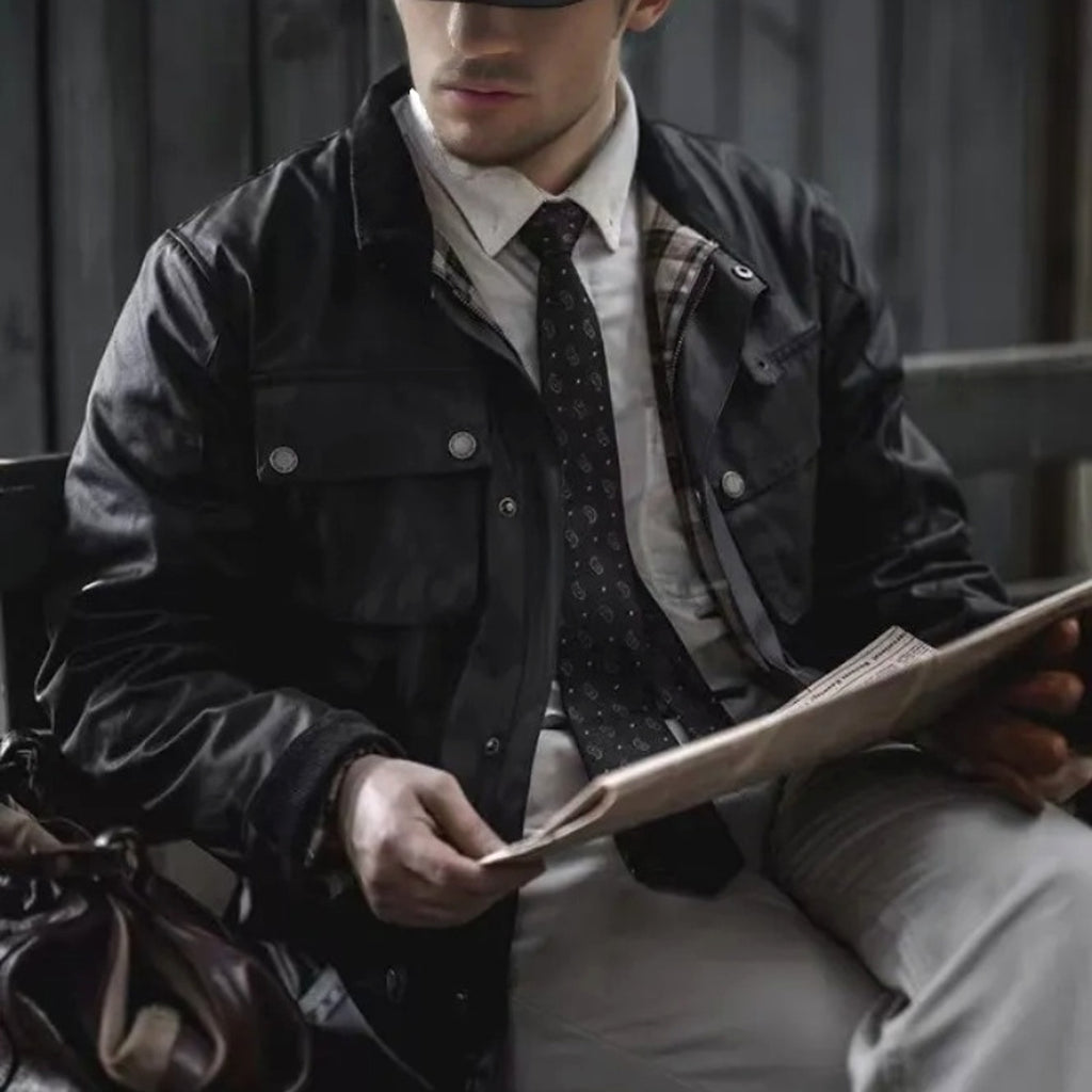 Oil Wax Jacket Trench Retro Biker's Waterproof Coat For Men - enhanced image 2