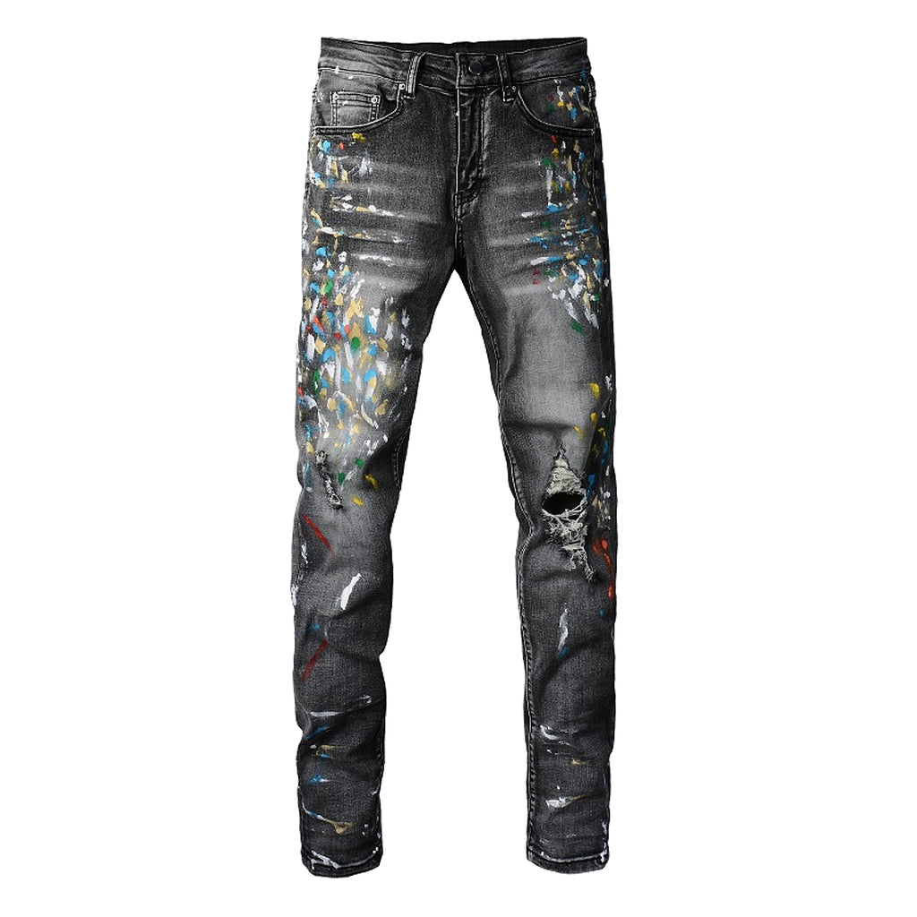 Old Washed Elastic Slim Fitting Gray Jeans For Men - enhanced image 2