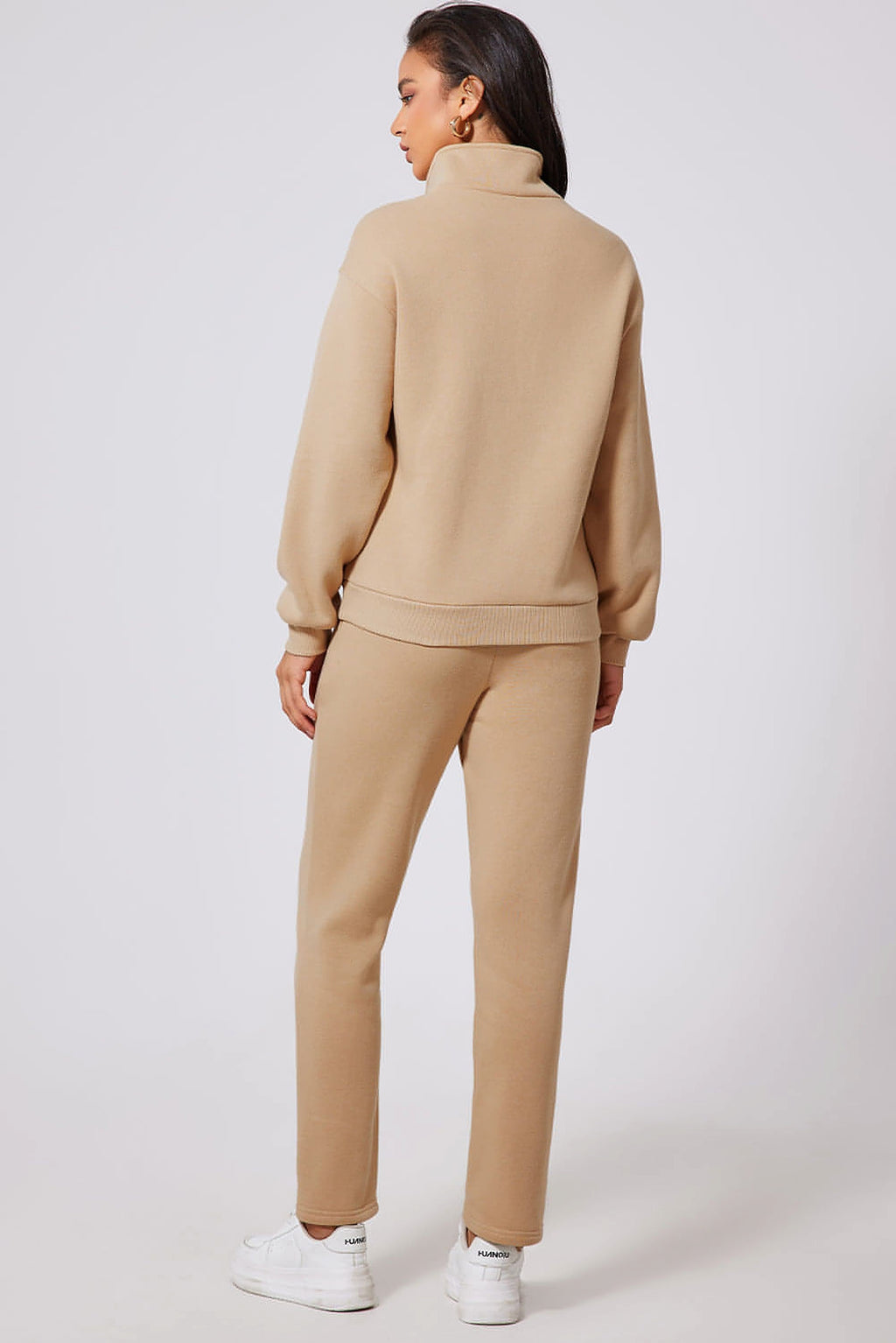 Parchment Solid Half Button Sweatshirt and High Waist Sweatpants Set - enhanced image 2