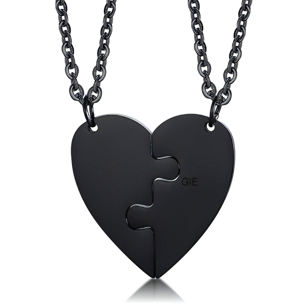 Custom Engraved Heart Puzzle Necklace – Stay Connected, Always! - enhanced image 2