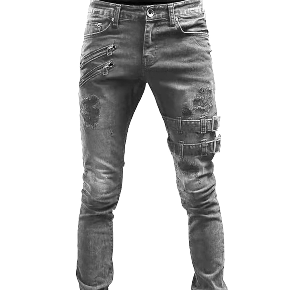 Personalized Trendy Worn Ripped Motorcycle Jeans Men - enhanced image 2