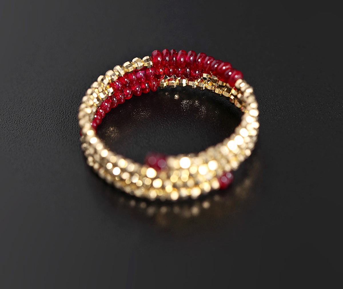 Pigeon Blood Ruby Ring Female 18K Gold Treasure Double-layer Tail Ring Elastic Model - enhanced image 2