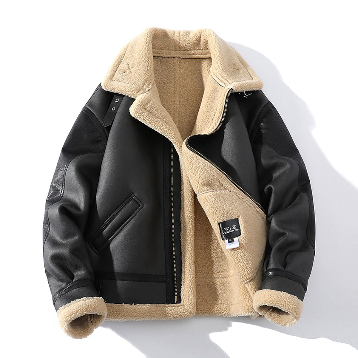 A.1 Plus Size Fleece-lined Thicker Fur Integrated Lapel Jacket Men - enhanced image 2