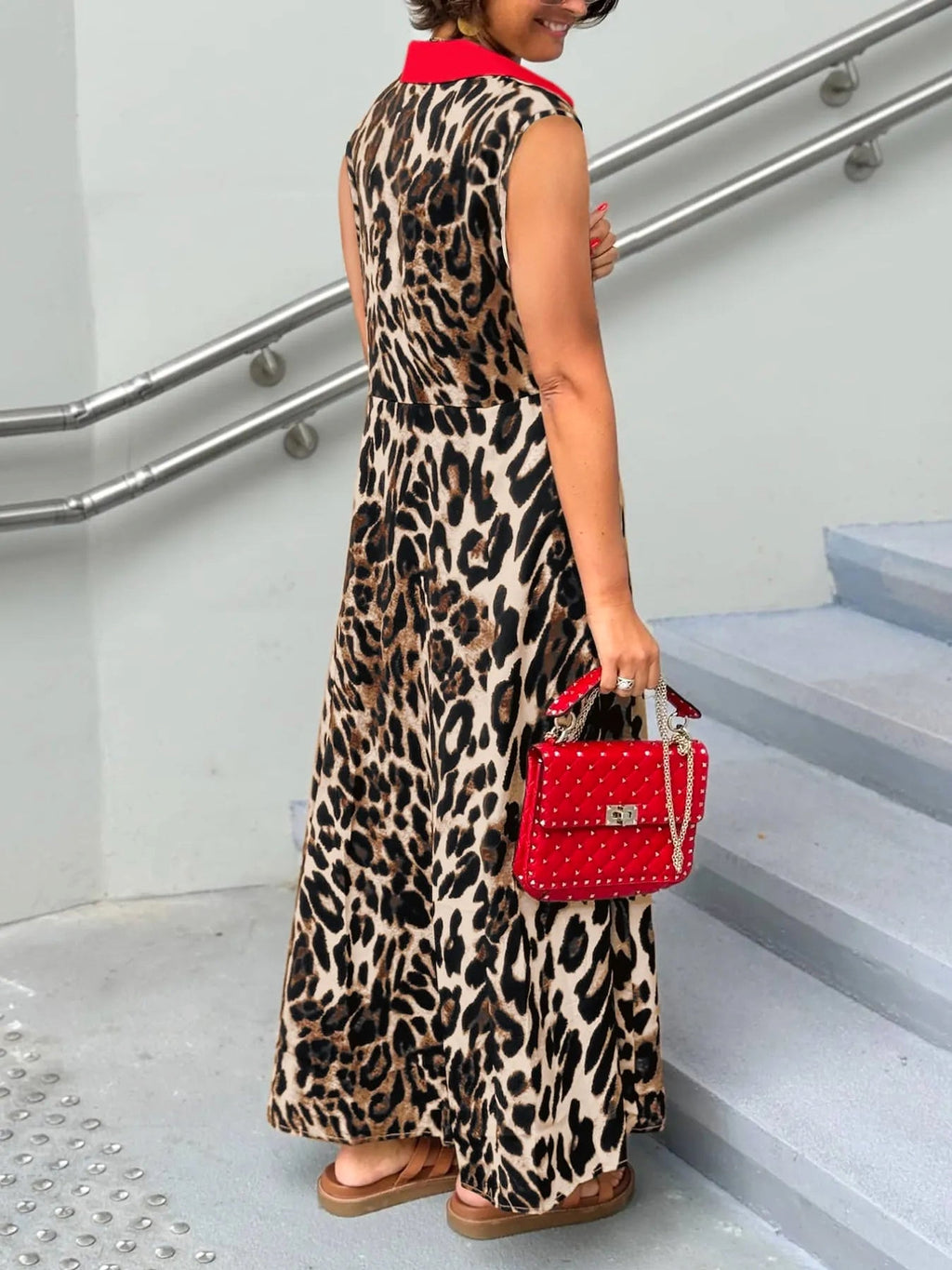 Plus Size Leopard Print Sleeveless Maxi Dress - enhanced image 2