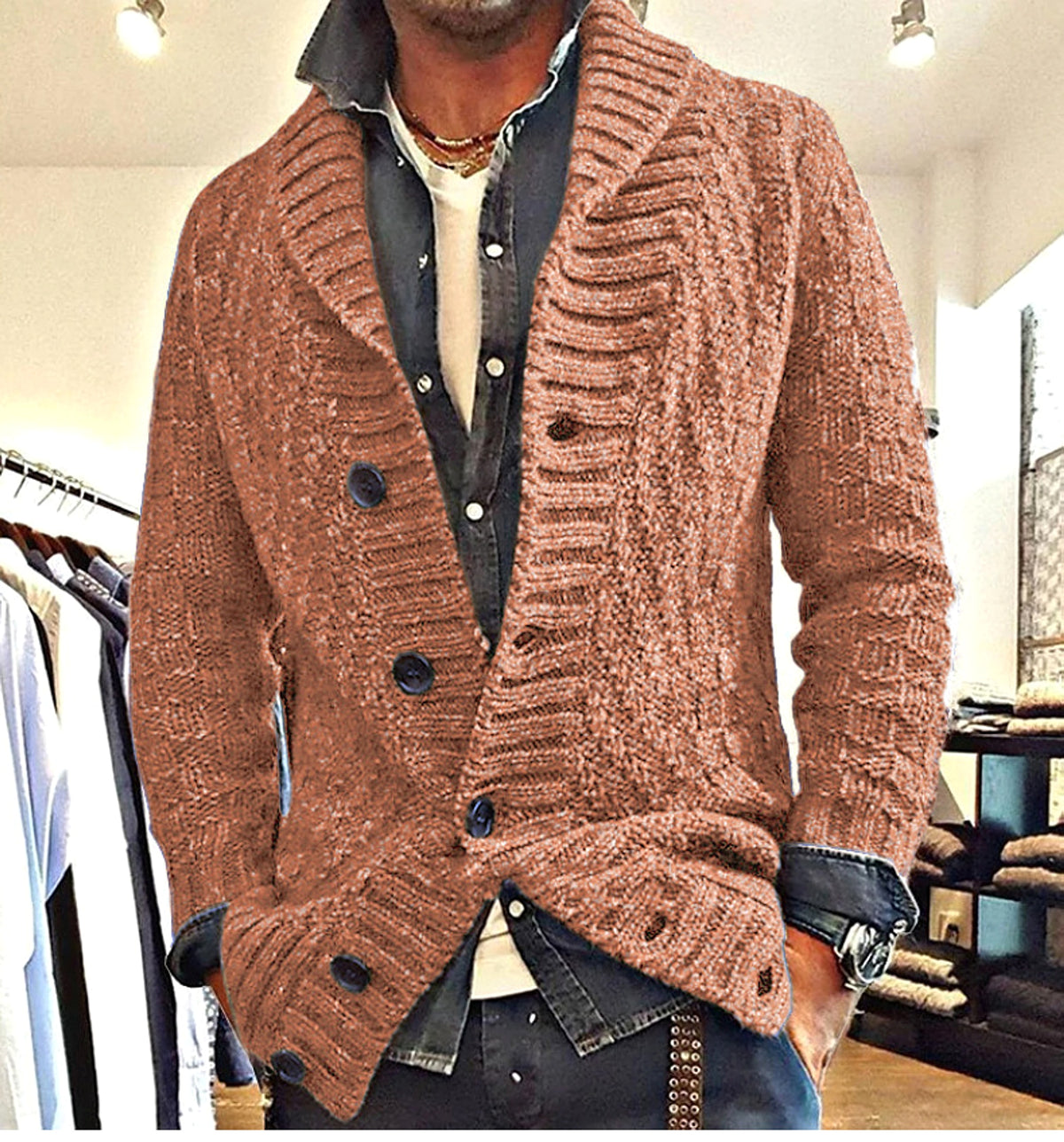 Polyester Men's Long-sleeved Thick Needle Sweater Sweater - enhanced image 2