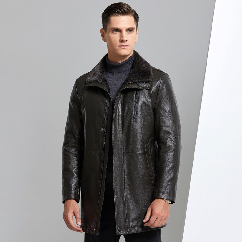 Real Leather Men's Winter Jacket – Thickened & Fleece-Lined Elegance - enhanced image 2