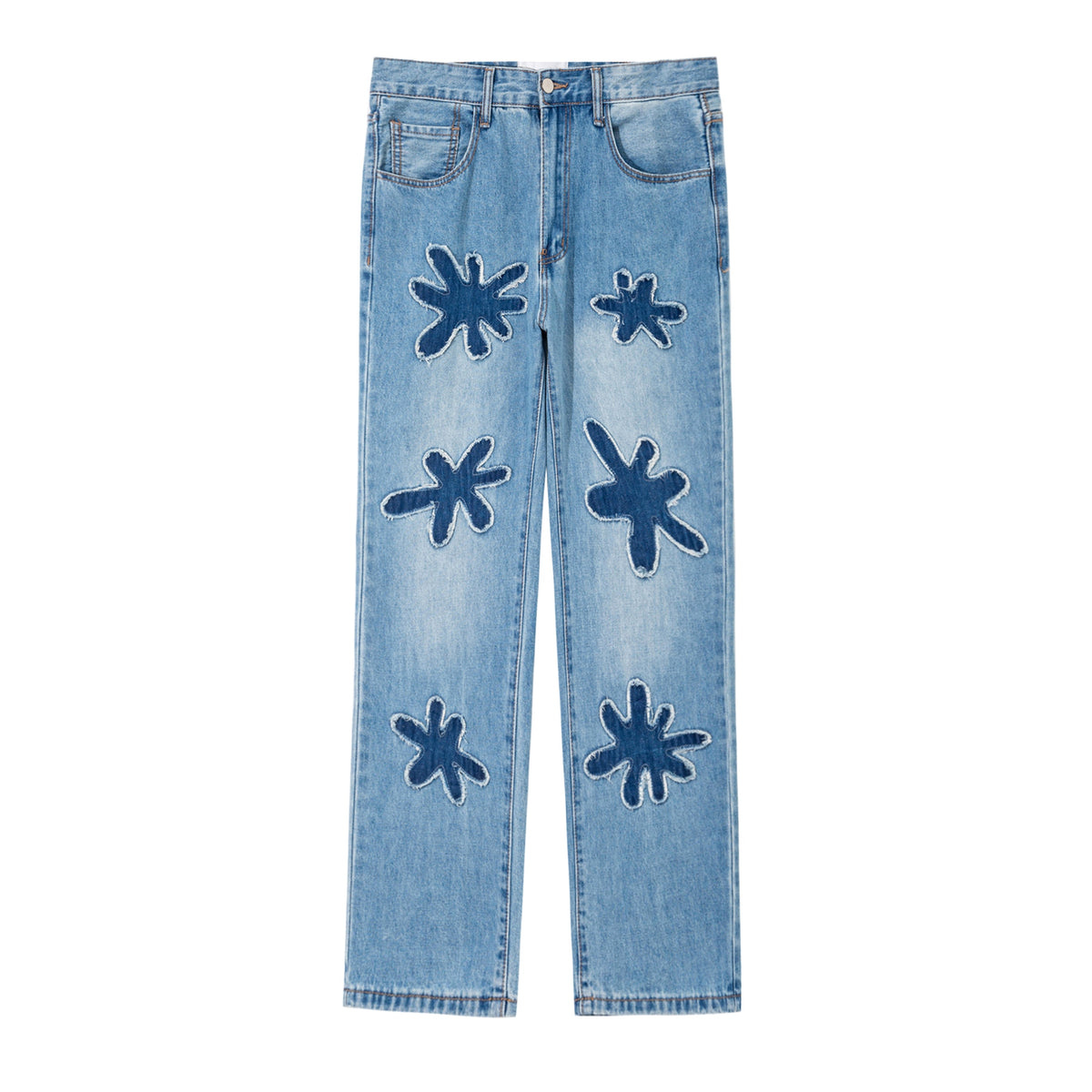 Retro Burnt Flowers Niche Wash Old Jeans For Men - enhanced image 2