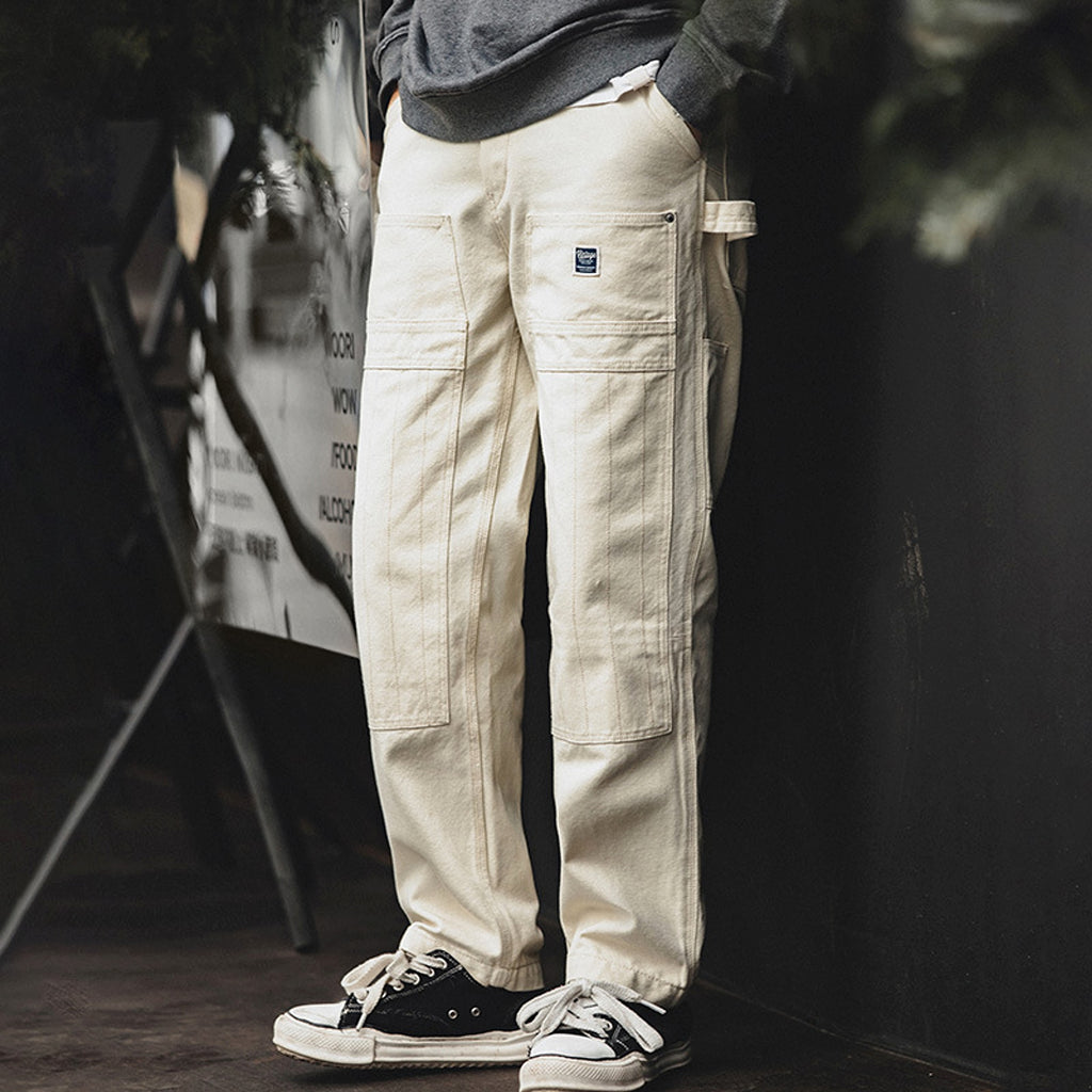 Retro Distressed Loose Creamy-white Jeans For Men - enhanced image 2