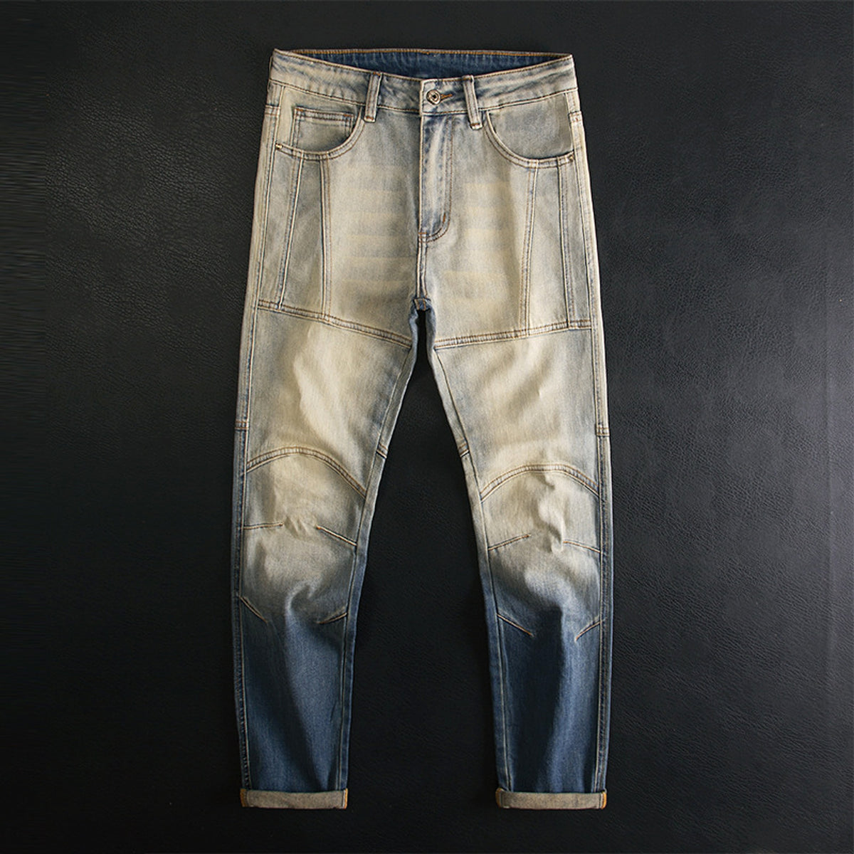 Retro Patchwork Motorcycle Jeans Men - enhanced image 2