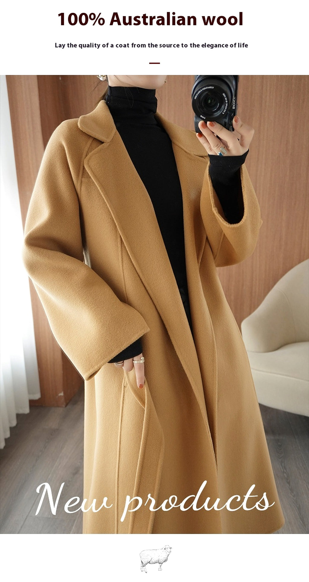 Reversible Cashmere Coat Women's Mid-length Loose Over Knee Coat - enhanced image 2