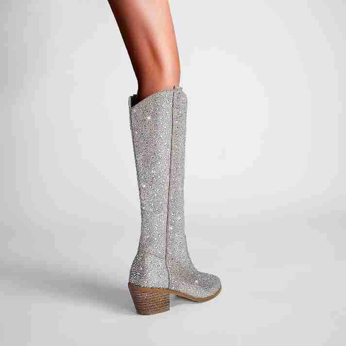 Rhinestone Pointed Toe Straight Boots Glitter-Queen - enhanced image 2