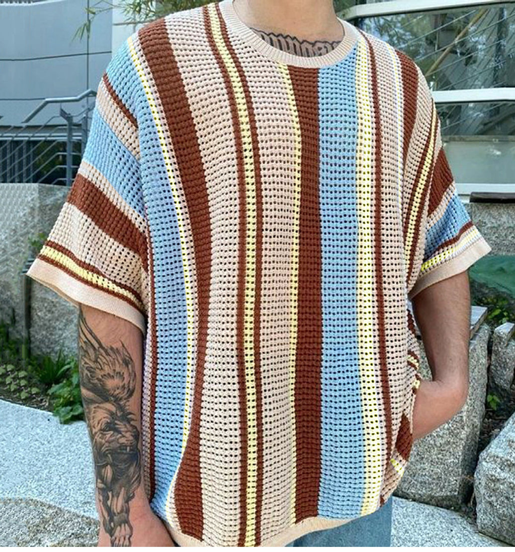 Round Neck Short Sleeve Thin Knitted T-shirt Men - enhanced image 2