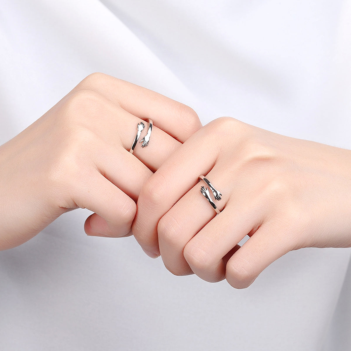 925 Sterling Silver Hug Ring – Adjustable Couple Jewelry - enhanced image 2