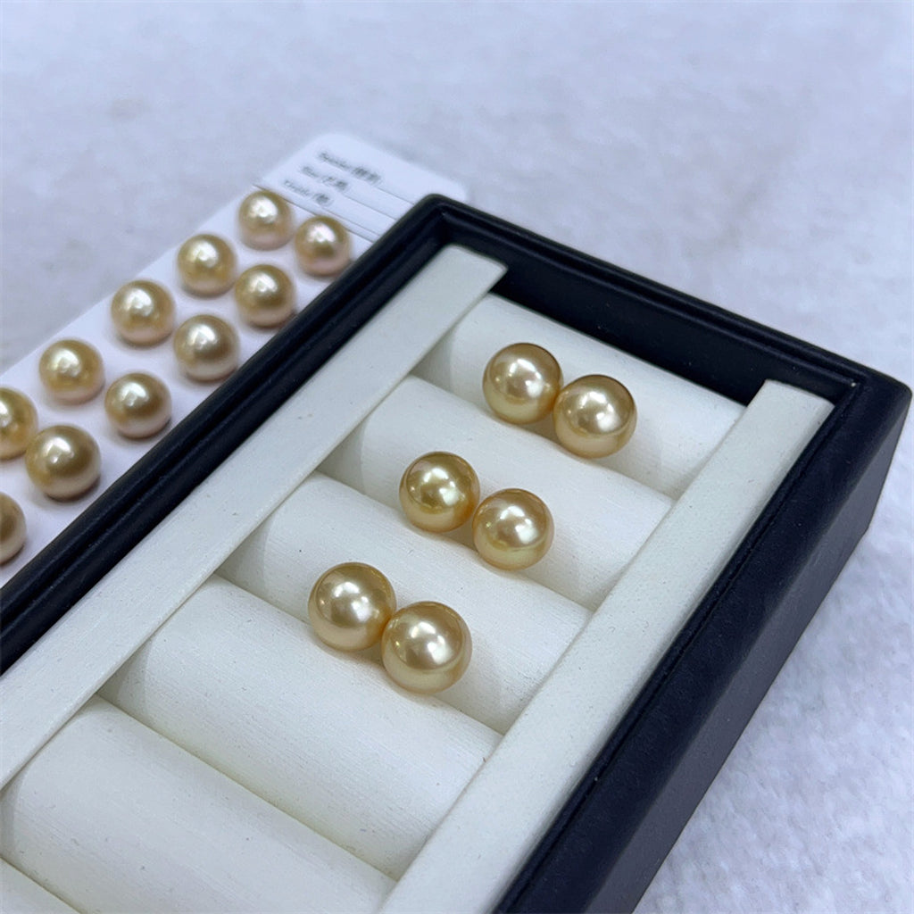 Seawater Nanyang Gold Pearl Ear Studs - enhanced image 2