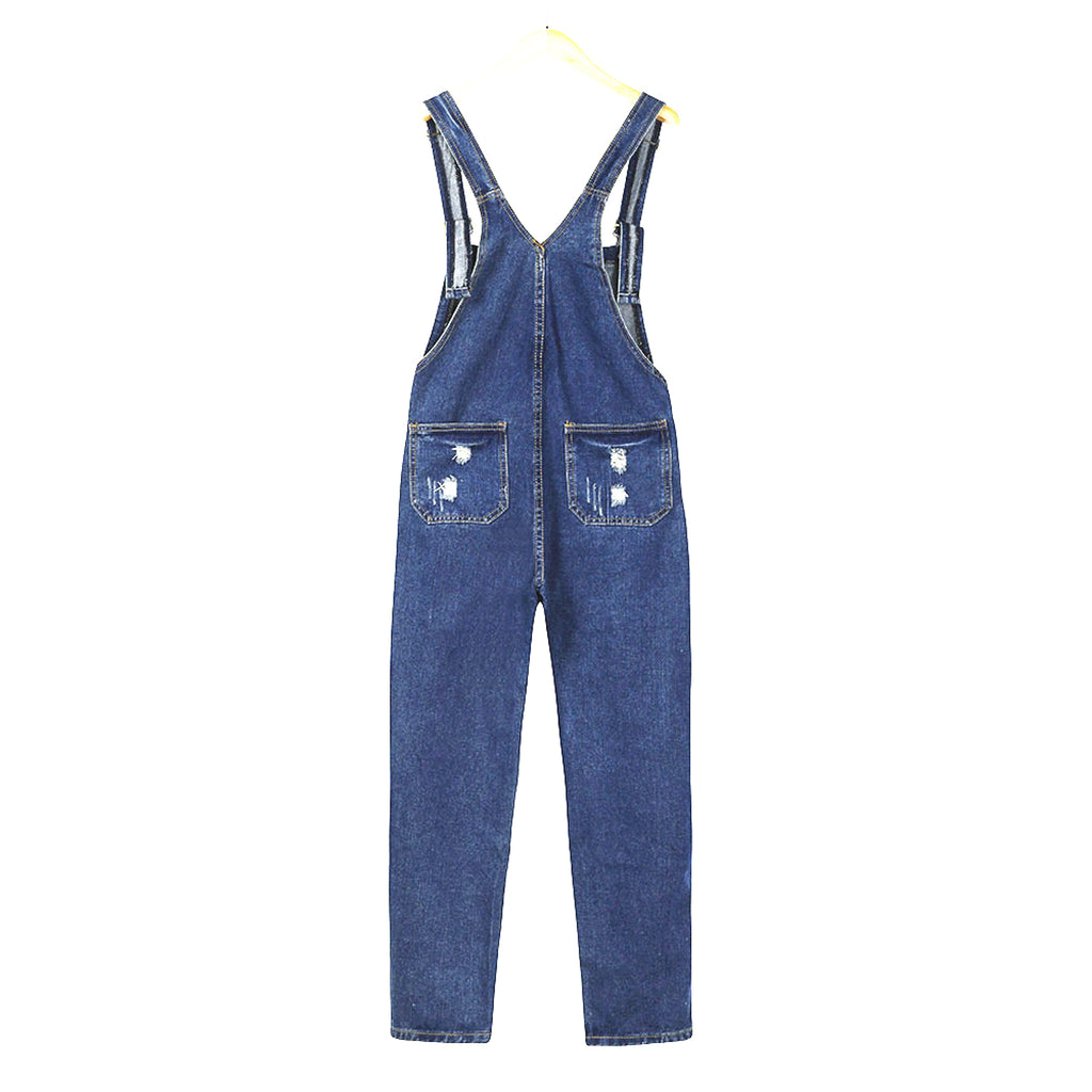 Shredded denim jumpsuit overalls - enhanced image 2