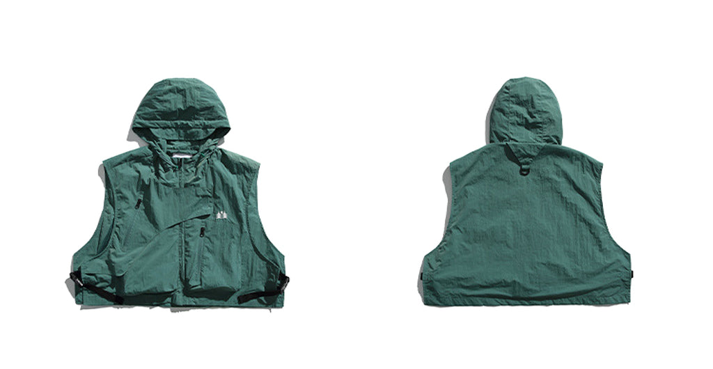 Side Release Buckle Embroidered Hooded Short Vest - enhanced image 2