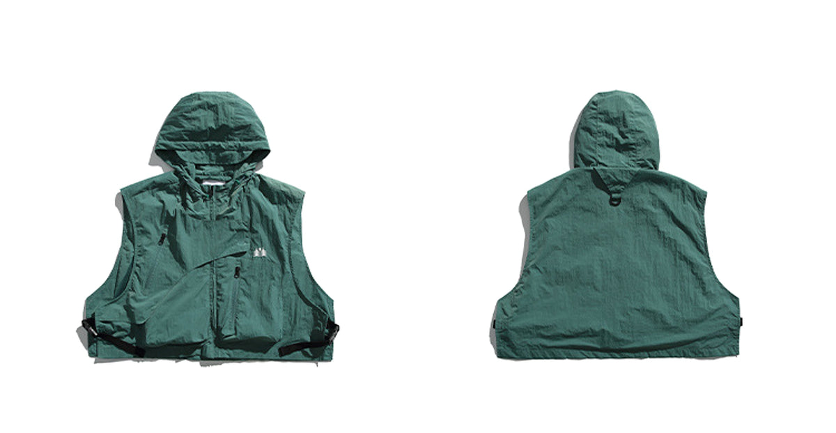 Side Release Buckle Embroidered Hooded Short Vest - enhanced image 2