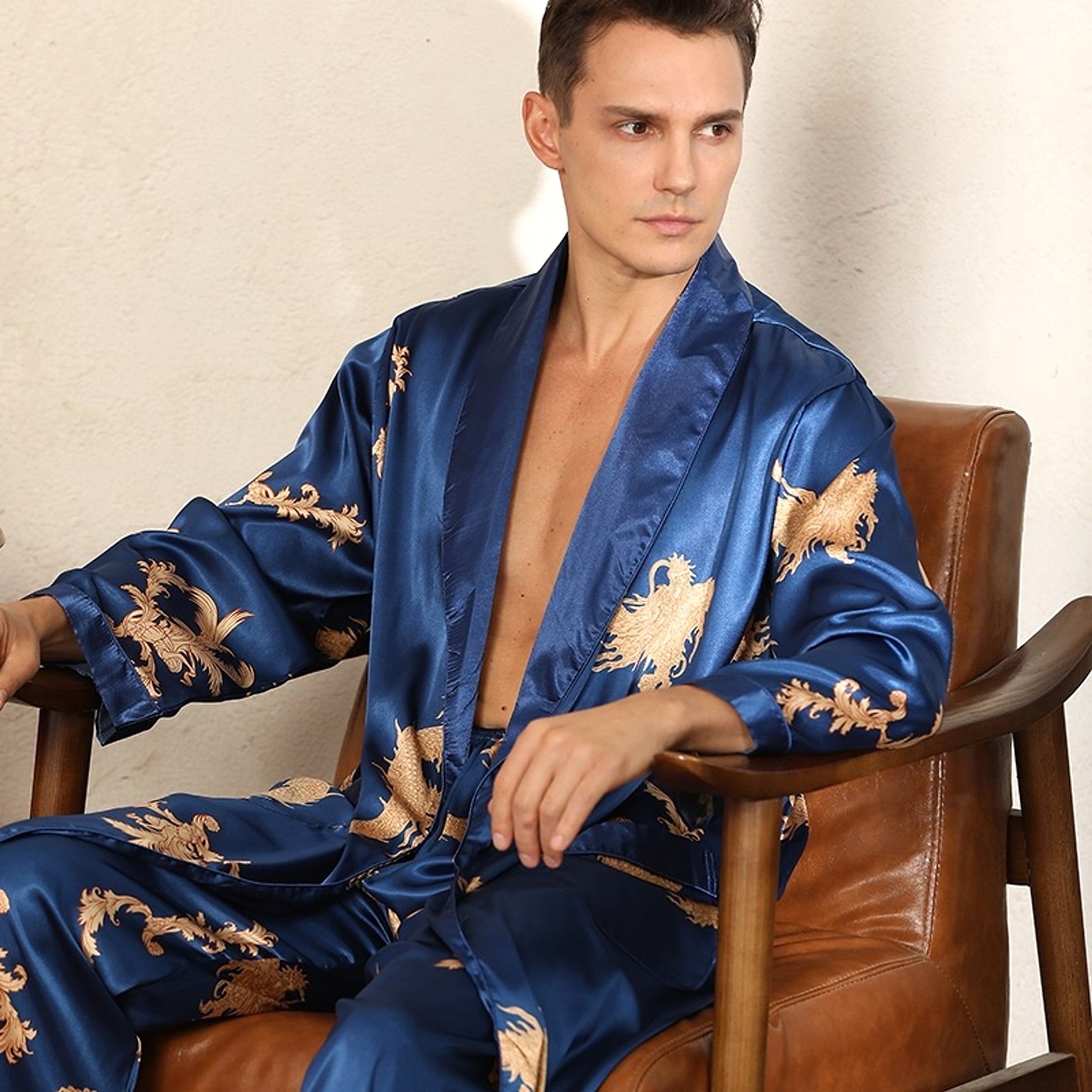 Silk Robe Pants Pajama Set - enhanced image 2