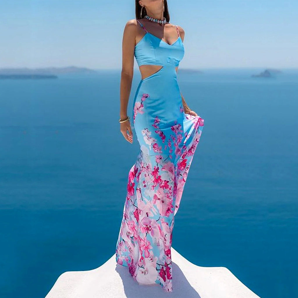 Silk Surface Ripped Sheath Cutout Sling Dress - enhanced image 2