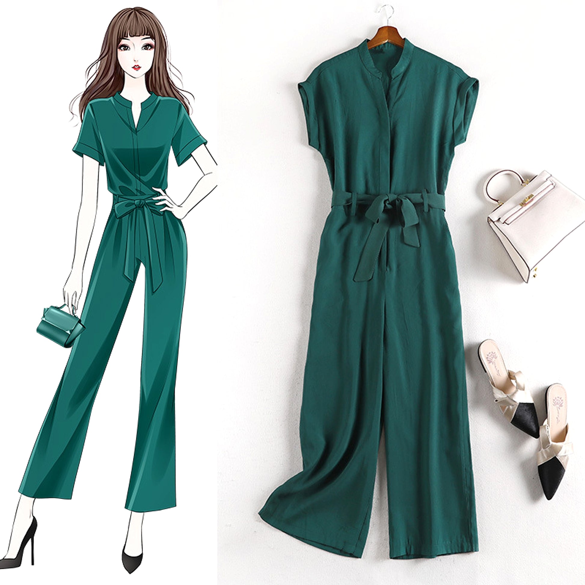 Sleeveless V-neck jumpsuit - enhanced image 2