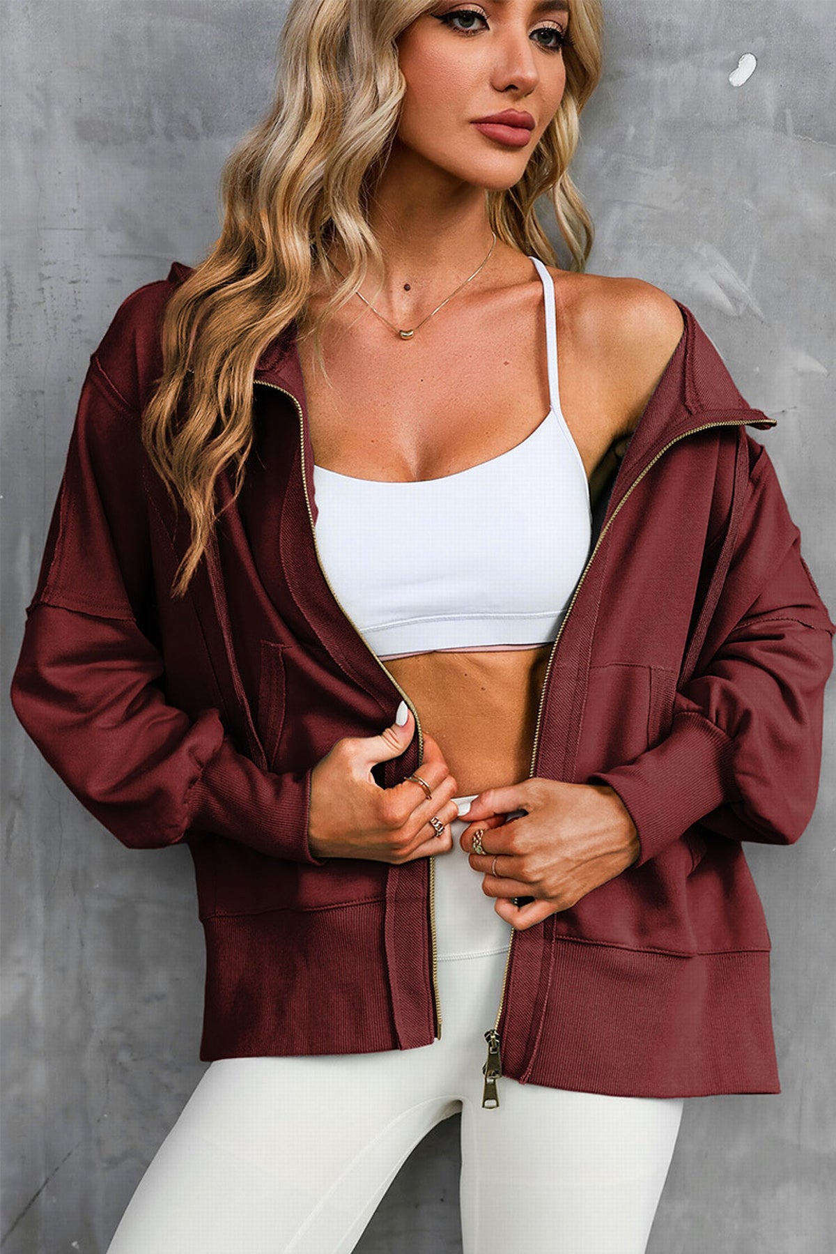 Solid Color Long Sleeve Sweater For Women (Zipper) - enhanced image 2