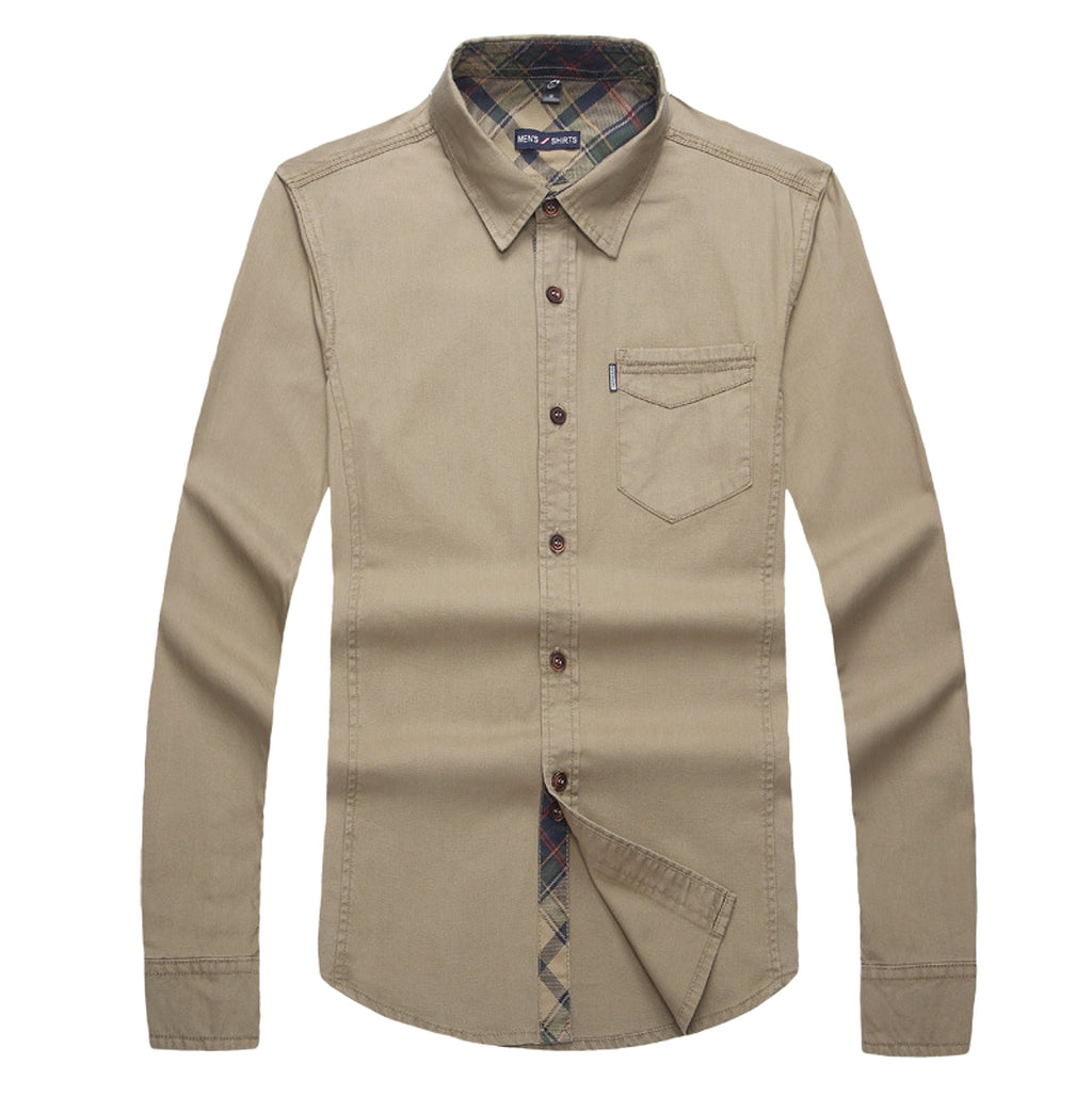 Solid Color Men's Military Dress Shirt Style Slim Fit - enhanced image 2