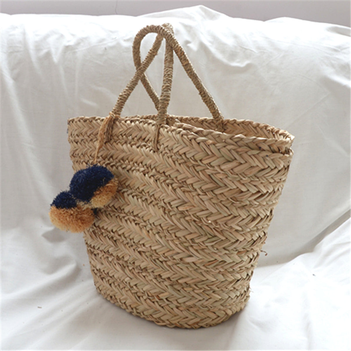 SolunaWeave™ – Raffia Pom Beach Bag - enhanced image 2