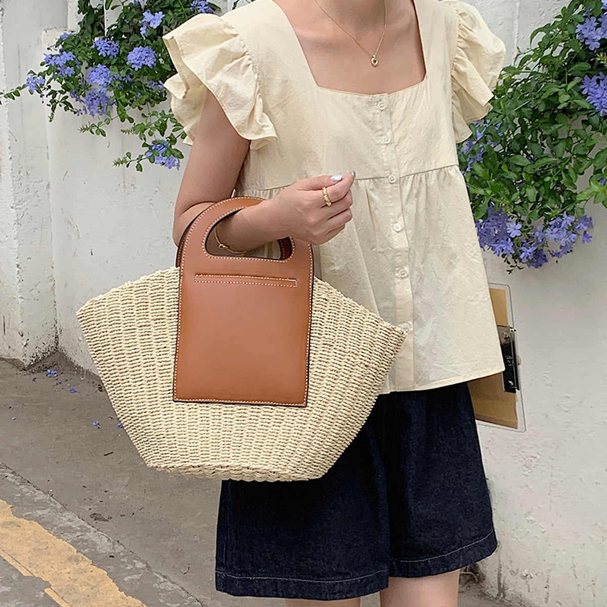 SolunaWeave™ – Retro Splice Straw Tote - enhanced image 2