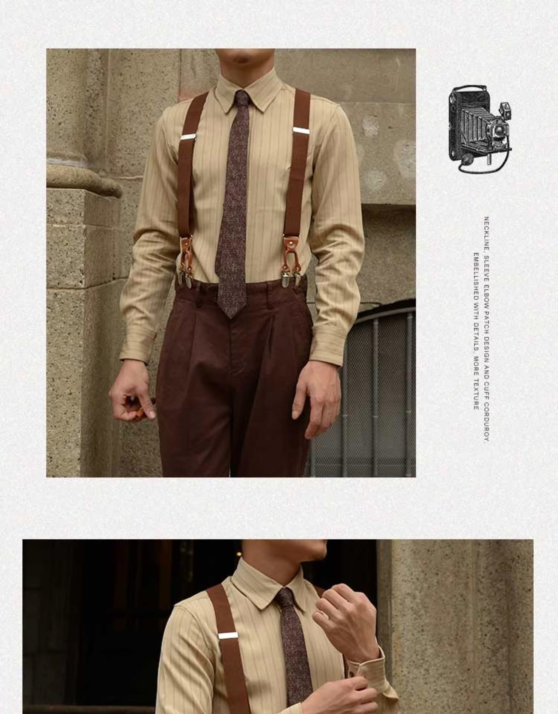 Spring And Autumn Vintage Striped Shirt Men - enhanced image 2