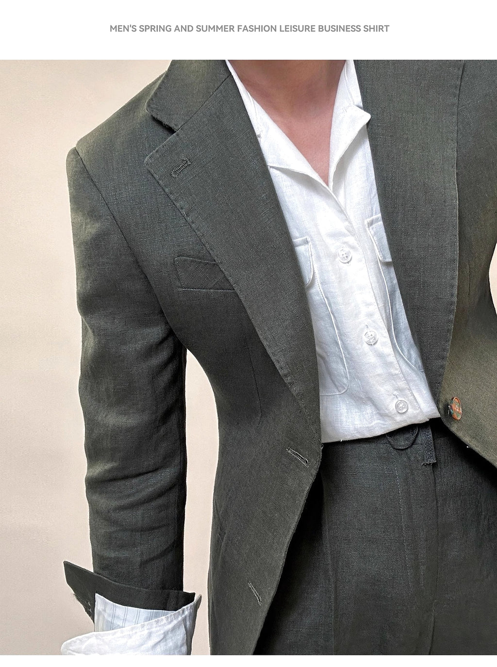 Spring Pure Linen Suit Suit Men's Solid Color - enhanced image 2
