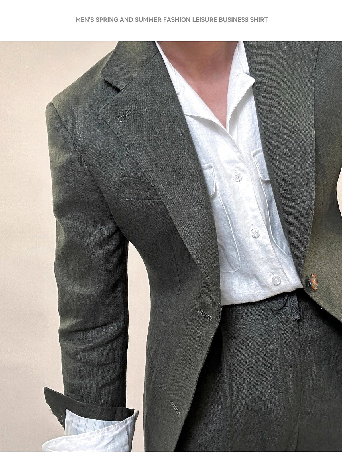 Spring Pure Linen Suit Suit Men's Solid Color - enhanced image 2