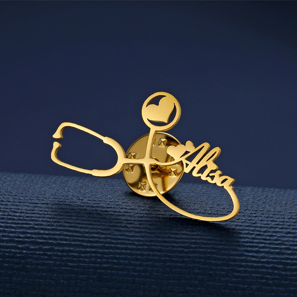 Stainless Steel DIY Name Letter Stethoscope Brooch - enhanced image 2
