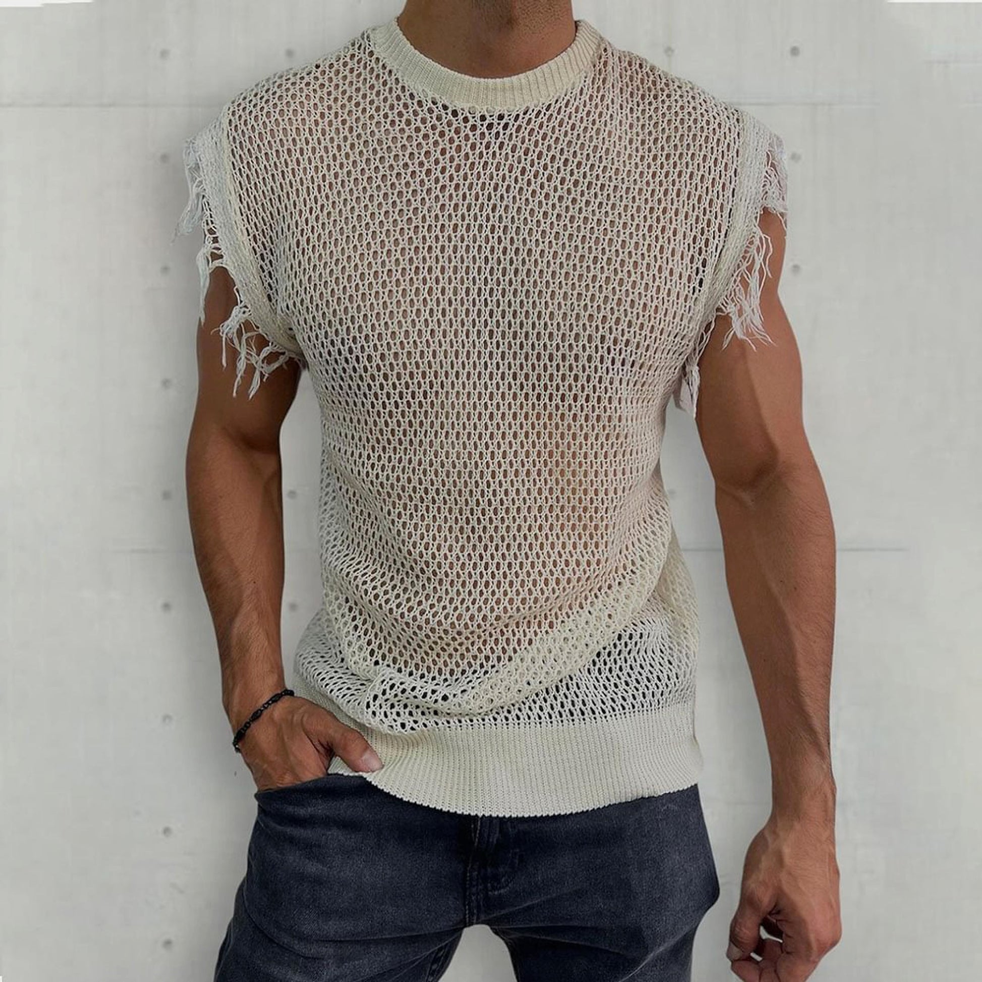 Summer Knitted Vest Round Neck Sleeveless T-Shirt (Tank-Top) Men - enhanced image 2