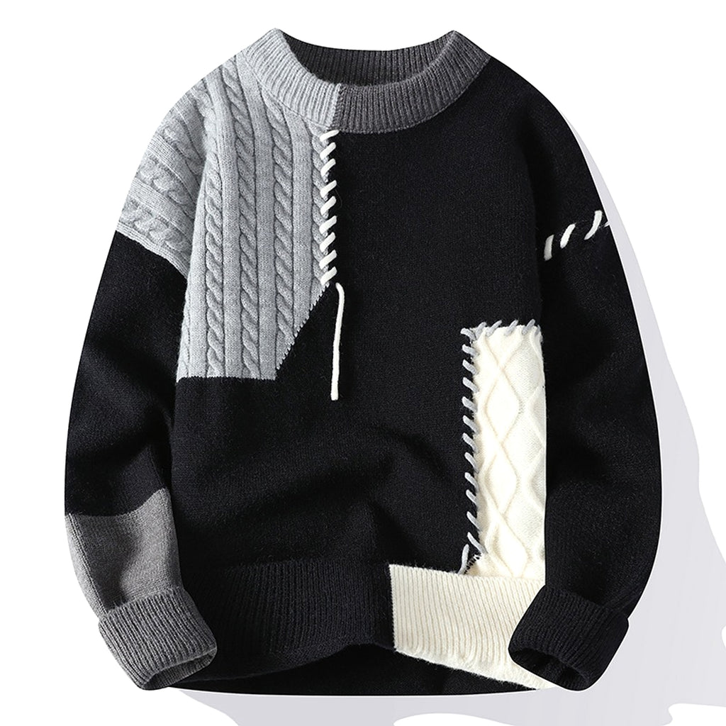 A.1 Sweater Men's Retro Color Contrast Patchwork - enhanced image 2