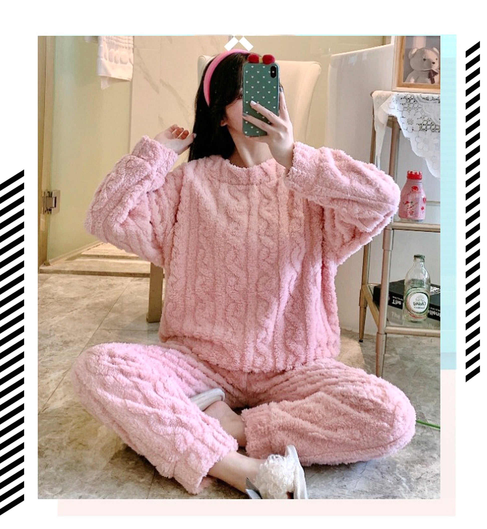Thick Fleece Pajamas Women's Thermal Round-neck Flannel Homewear Suit - enhanced image 2